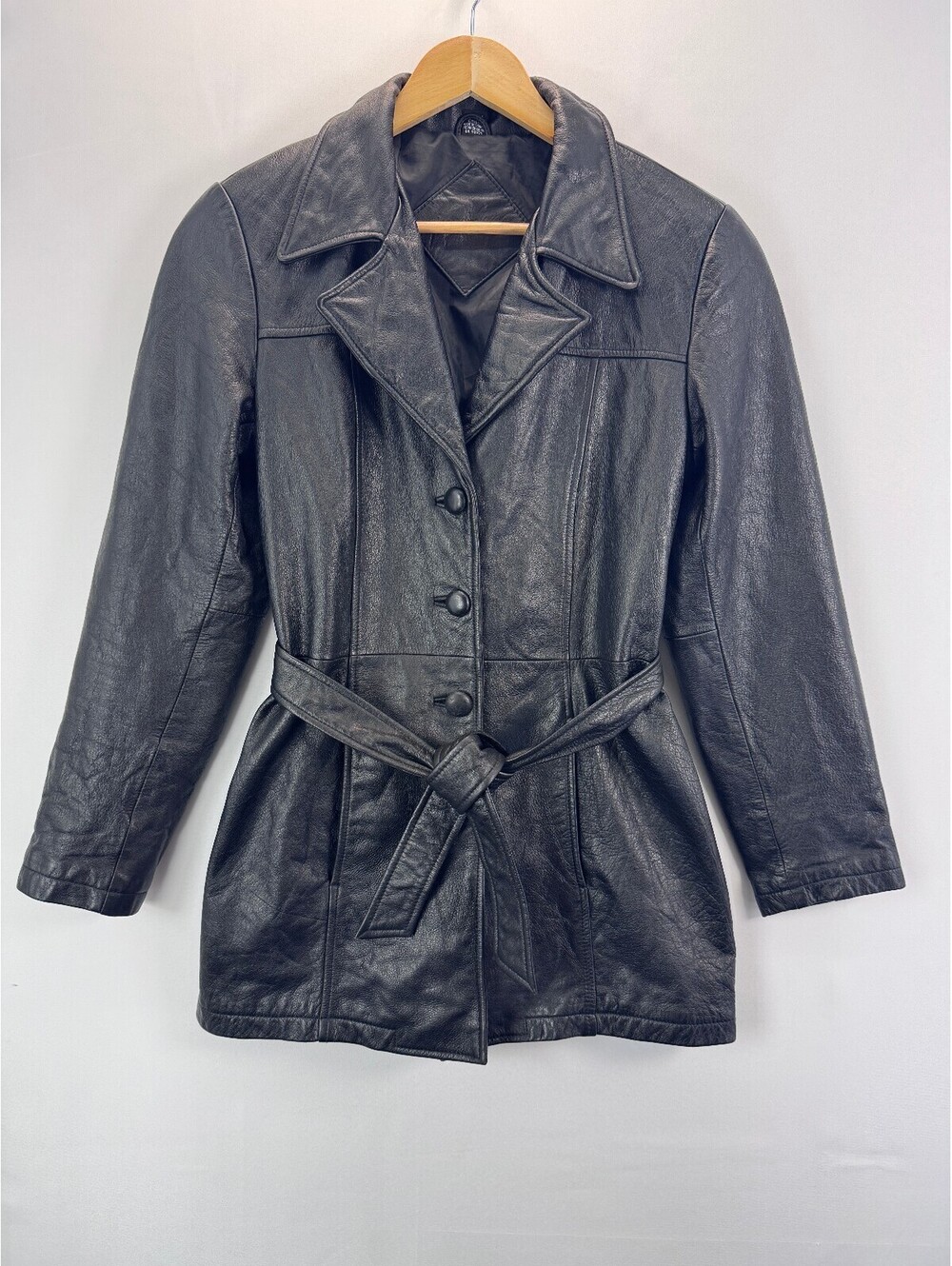 Vintage Jacqueline Ferrar Classic Luxury Leather Belted Jacket Small Black 90s - Picture 2 of 11